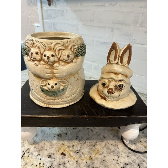 Vintage Rabbit Bunny & Baby Bunnies Cookie Jar Easter Spring Decor Kitchen MCM - Picture 6 of 11